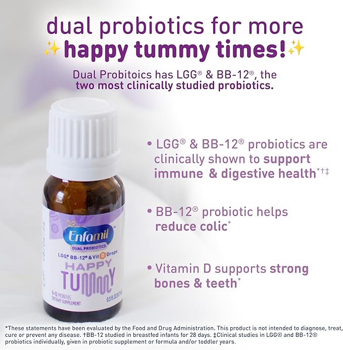 Enfamil Prenatals & Baby Vitamins Dual Probiotics Drops, Supports Baby's Immune & Digestive Health*, 8.7mL Bottle