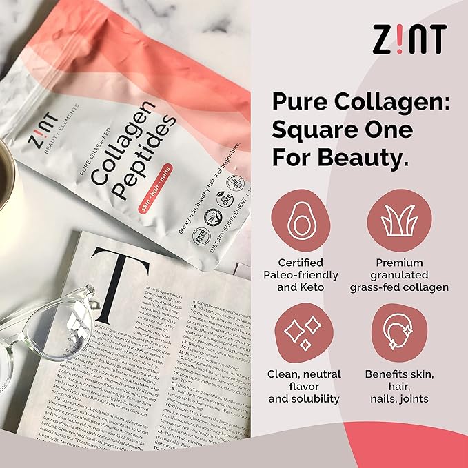 Zint Collagen Peptides Powder: Paleo & Keto Certified - Granulated Collagen Hydrolysate for Enhanced Absorption - Enzymatically Hydrolyzed Protein for Women & Men, 10 oz