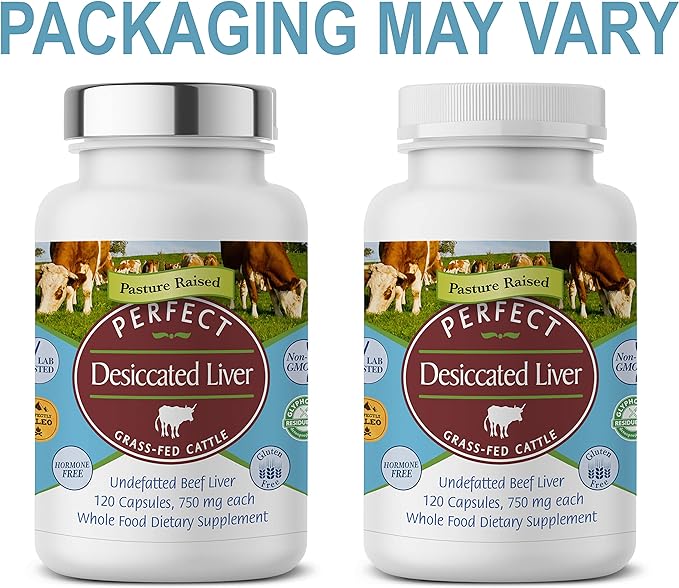 Perfect Supplements – Perfect Desiccated Liver – 120 Capsules – Undefatted Beef Liver – Natural Source of Protein, Iron, Vitamins A & B – 2 Pack