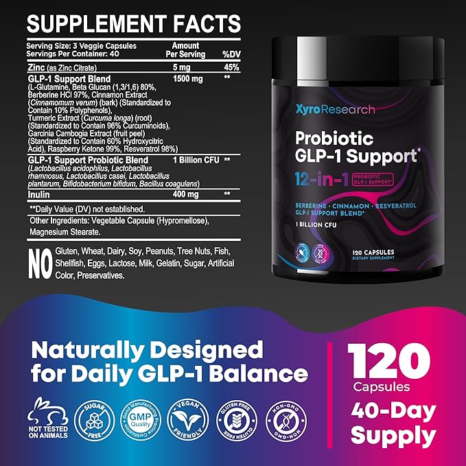 GLP-1 Support Probiotic Weight Loss Supplement - GLP1 Support for Women Men with Berberine - Natural Daily Oral GLP 1 Support Fat Burn Healthy Metabolism Gut Health - Vegan Gluten Free