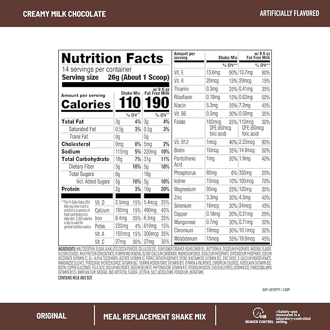 SlimFast Original Meal Replacement Powder, Creamy Milk Chocolate, Weight Loss Shake Mix, 10g of Protein, 14 Servings (Pack of 3) (Packaging May Vary)