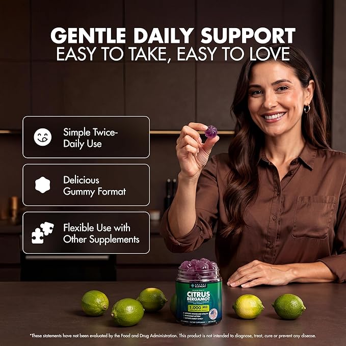Citrus Bergamot 1000MG Gummies for Women and Men, Citrus Bergamot Extract with Berberine, CoQ10, Chromium & Vitamin C, Metabolic & Antioxidant Support, Sugar Free, Vegan, Lime Flavor, 60 Gummies