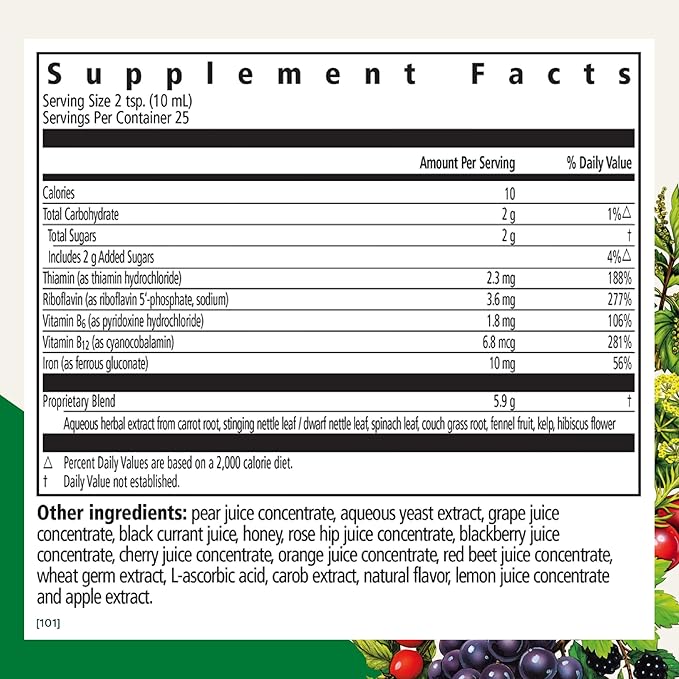 Floradix Iron & Herbs - Liquid Herbal Supplement for Energy Support - Iron Supplement with Vitamin C & Vitamin B Complex - for Men & Women - 8.5 fl oz
