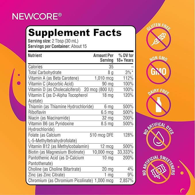 Liquid Multivitamin for Women – Promotes Thicker Hair & Smoother Skin – with Biotin, Collagen, and Vitamins – Vegan, Non-GMO – 10.14 fl oz