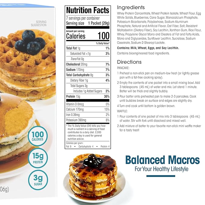 Wonderslim Protein Pancake & Waffle Mix, Blueberry, Low Sugar & Low Calorie (7ct)