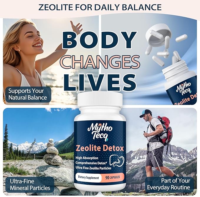 2300 MG Zeolite Detox Capsules - Activated Charcoal & Bentonite Clay, Highly Absorbable Full Body, Liver & Gut Cleanse, Zeolite Clinoptilolite（180 Capsules）
