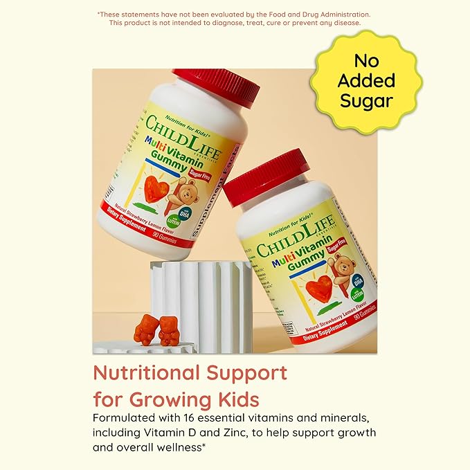 CHILDLIFE ESSENTIALS Multivitamin Gummies for Kids - Children's Vitamins, Kids Multivitamins with DHA, Sugar Free - Natural Strawberry, 90 Count