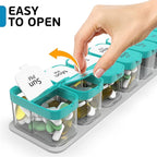 Extra Large Weekly Pill Organizer - XL Vitamin Holder with 7 Detachable AM PM Compartments - Portable Medicine Dispenser for Home and Travel, Big Supplement Container for Weekly or Daily Use, Mint