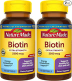 Nature Made Biotin 2500 mcg Extra Strength, Biotin Supplements Support Healthy Hair Skin & Nails, 150 Softgels, 150 Day Supply, (Pack of 2)