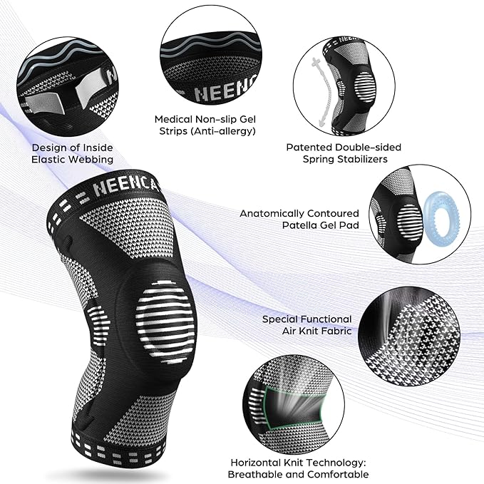 NEENCA Knee Brace for Knee Pain Relief, Compression Knee Support with Side Stabilizers & Patella Pad. Medical Knee Sleeve for Meniscus Tear, ACL,Arthritis,Joint Pain,Injury Recovery,Circulation,Sports