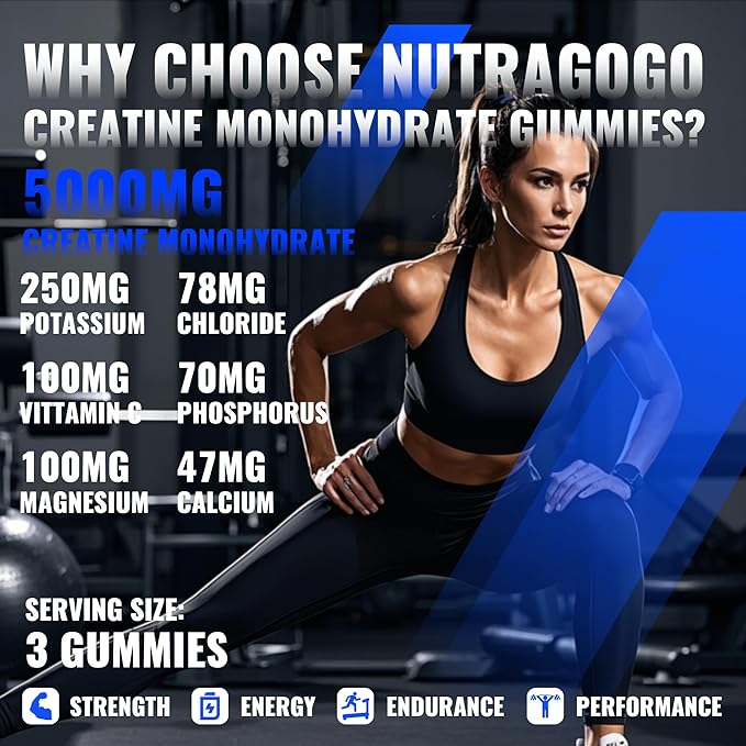 NSF Certified Creatine Gummy - Creatine Monohydrate Gummies for Men & Women-5g of Creatine Monohydrate per Serving - Sugar Free,Vegan, Blueberry Electrolyte Chews, 135 Count