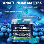 Creatine Gummies for Women & Men, Creatine Monohydrate Gummies Supplement, Pre-Workout Support, with Taurine & Vitamin B12, Blueberry Flavor Chewable Creatine Gummy, 120 Count