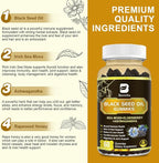 Black Seed Oil Gummies with Ashwagandha & Irish Sea Moss & Elderberry – Immune Support Supplement with Vitamin C, D3, Zinc, Nigella Sativa Black Cumin Gummy for Hair Growth & Joint Health - 60 Vegan