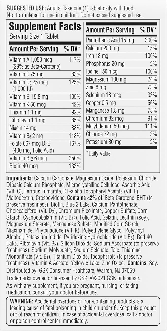 Centrum Multivitamin for Women, Multivitamin/Multimineral Supplement with Iron, Vitamin D3, B Vitamins and Antioxidant Vitamins C and E, Gluten Free, Non-GMO Ingredients - 65 Count