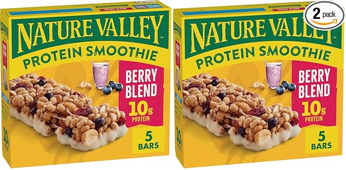Nature Valley Protein Smoothie Chewy Snack Bars, Berry Blend Protein Bars, 7.1 oz, 5 Count (Pack of 2)