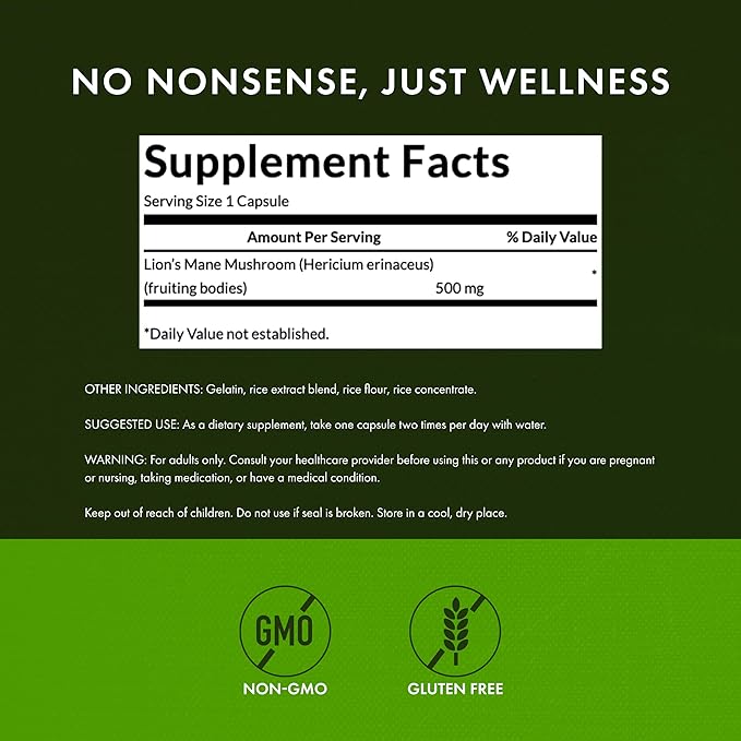 Swanson Lion's Mane Mushroom Brain Health Supplement for Professionals Seeking Mental Focus, Memory, and Clarity Support - 500 mg (60 Vegan Capsules, 4 Bottles, 3 Pack)