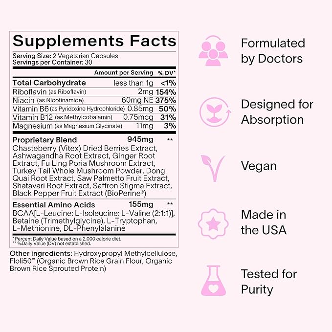 Ladywell Daily Hormone Balance Capsules | Natural Cycle Support for Women | Supports Mood, Bloating, Cramps, Skin Health & Cravings | With Chasteberry, B Vitamins, Ashwagandha, Saffron & More | 2-Pack