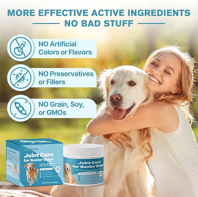 Hip & Joint Senior Dog Supplement–Advanced Glucosamine Chondroitin for Dogs with MSM, Green Lipped Mussel,and Omega-3 – Supports Mobility and Reduces Joint Pain for Senior Dogs(120ct Chewable Tablets)