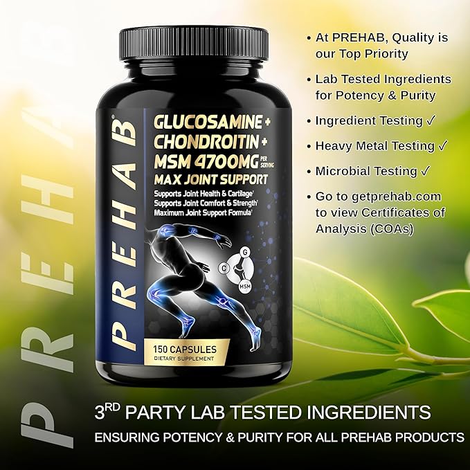 Glucosamine Chondroitin MSM | Premium Joint Support Supplement | Extra Strength 4700mg Max Joint Support | Men & Women | Supports Joint Health & Cartilage, Joint Comfort, Strength and Flexibility