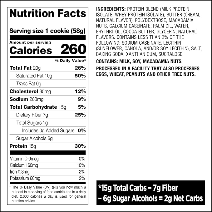 Quest Nutrition White Chocolate Macadamia Protein Cookie,15g Protein,1g Sugar,2g Net Carbs,Keto Friendly,High-Protein,Low Carb;,4 Count (Pack of 2)