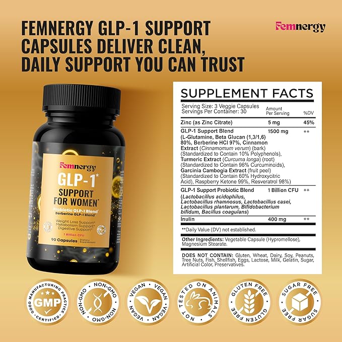 GLP-1 Support Probiotic Supplement for Weight Loss - Daily GLP1 Support with Berberine for Women to Support Metabolism Gut Wellness Boost Fat Burn - Natural Oral Probiotics