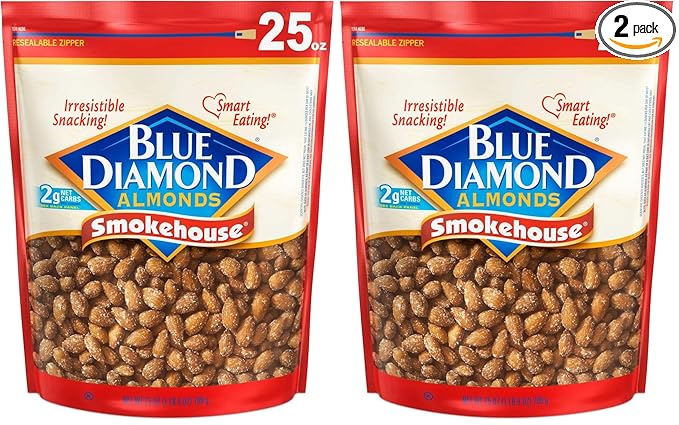 Blue Diamond Almonds Smokehouse Flavored Snack Nuts, 25 Oz Resealable Bag (Pack of 2)