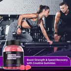 Creatine Monohydrate Gummies 5000mg w/Iron, Vitamin B6 & B12, Sugar Free 5g Creatine Supplements for Women and Men Boost Energy & Muscle Recovery - 90 Raspberry Gummies