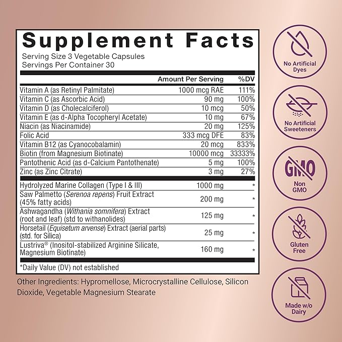 Force Factor Hair Growth Accelerator Multivitamin for Women & Men, with Lustriva, Biotin, Horsetail & Vitamins A, B12, C, D & E for Thicker Hair, Healthier Skin & Nails, 90 Capsules (Pack of 3)