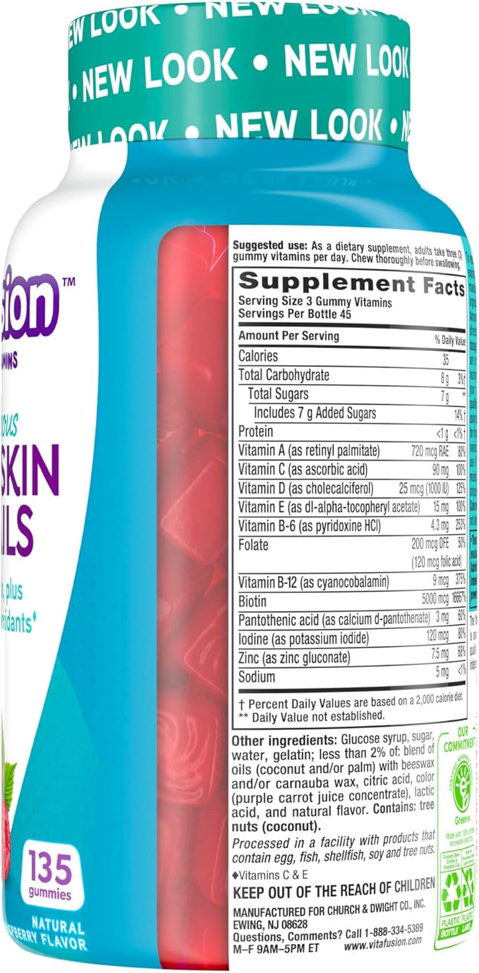 Vitafusion Gorgeous Hair/Skin & Nails Multivitamin Gummy Vitamins + Biotin & Antioxidant Vitamins C&E/Raspberry Flavor (45 Day Supply) America’s Number One Gummy Vitamin Brand, 135 Count (Pack of 2)