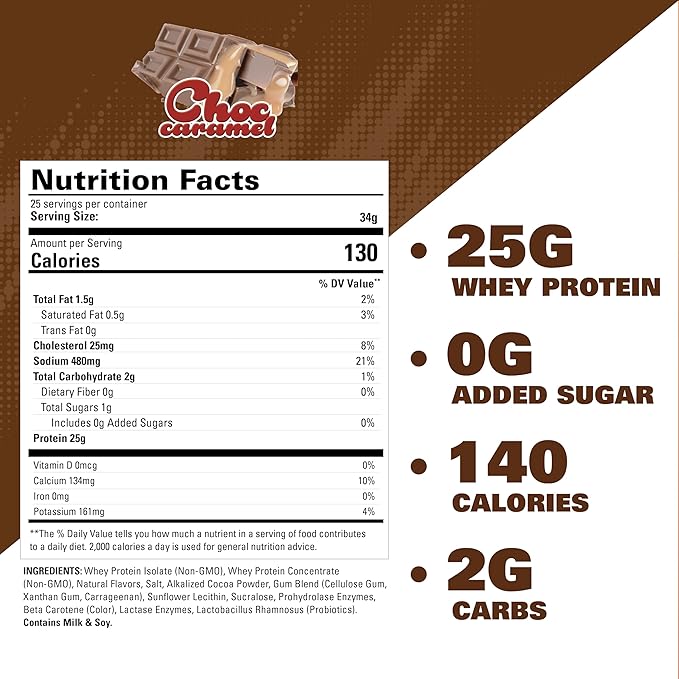 EHP Labs OxyWhey Whey Protein Isolate – 25g High Protein, Low Carb, Sugar Free Meal Replacement – Lean Whey Powder for Muscle Recovery – Non-GMO, Gluten Free – 25 Serves – Chocolate Caramel