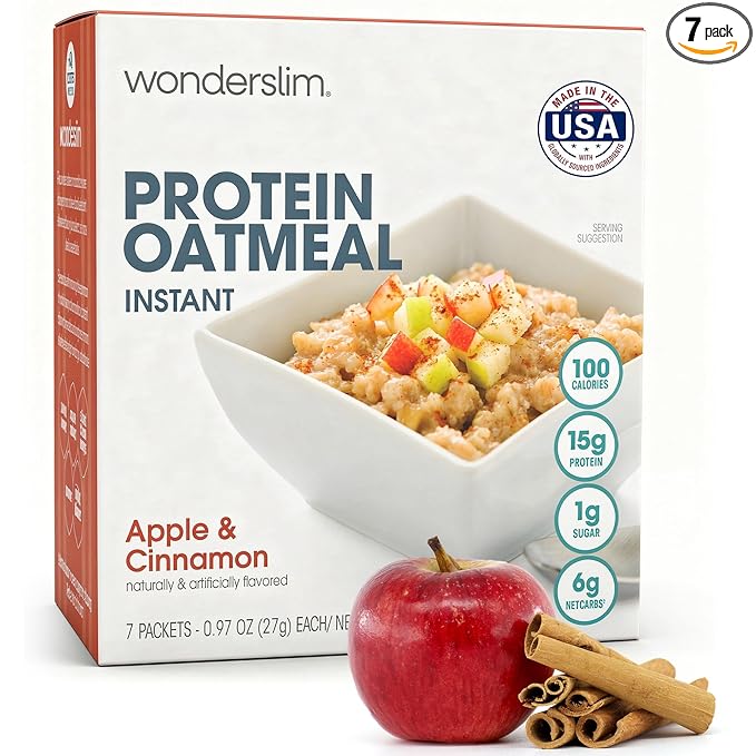 Wonderslim Instant Protein Oatmeal, Apple & Cinnamon, Gluten Free, Low Carb (7ct)