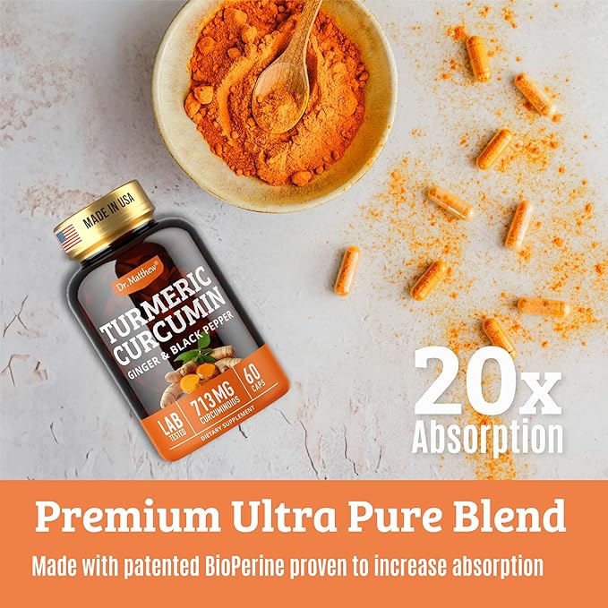 Turmeric Curcumin with Black Pepper. Turmeric and Ginger Supplement. 15X High Potency & Absorption Turmeric Capsules. Turmeric Curcumin Supplements 1000mg. Curcuma Capsules. Joint Support, 60 Pills.