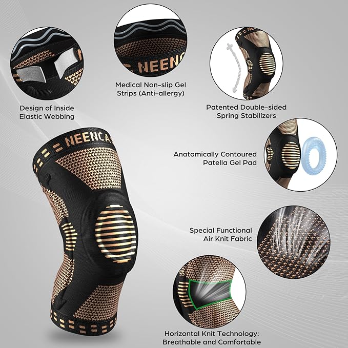 NEENCA Professional Knee Brace for Pain Relief, Medical Knee Support with Patella Pad & Side Stabilizers, Compression Knee Sleeve for Meniscus Tear, ACL, Joint Pain, Runner, Workout (Copper, XX-Large)