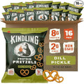 Kindling Protein Pretzels - Dill-Pickle | Protein-Packed Snack Size Bags | Kosher | 8-9g Protein Per Serving | No Artificial Flavors, Soy-Free | Lunches, Office Snacks, & On-the-Go | 16-Count (1.06oz Bags)