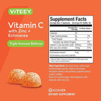 Viteey Vitamin C Gummies for Adults & Teens with Zinc & Echinacea - Immune Support Gummies - Vegan, Gelatin Free, Gluten Free, GMO Free - Tasty Vitamin C Chewable Orange Flavored Gummy