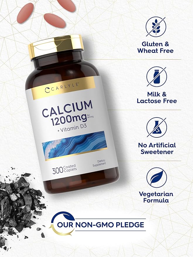 Carlyle Calcium 1200mg with Vitamin D3 | 300 Caplets | Non-GMO, Gluten Free, and Vegetarian Supplement