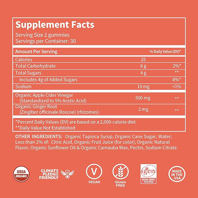 WellPath Organic Apple Cider Vinegar Gummies with The Mother - USDA Organic ACV Gummies - Ginger & Apple Cider Vinegar with Mother for Gut Health - Vegan, Non-GMO, 60 Ct