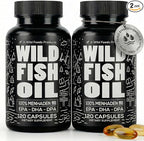 Wild Foods Omega 3 Fish Oil Supplement, 120 Capsules (2 pk) | Wild Caught, Burpless, Odorless, Non-GMO, Gluten Free | DPA, DHA, EPA Triple Strength Joint Nutrition for Women & Men