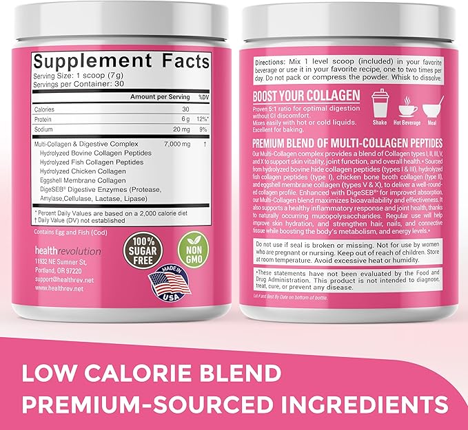 Multi Collagen Peptides Powder – Types I, II, III, V, X, Hydrolyzed Collagen for Women, 99% Absorption, Skin Hair Nails Joints, Triple Refined - No Clumping, Non-GMO, Gluten Free, Grass Fed Unflavored