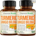 Ginkgo Biloba Supplement with Turmeric Curcumin and Black Pepper for High Absorption - Ginko Biloba Capsules with Curcuma for Focus, Memory Support, Joint & Brain Health - Non-GMO - 2pack