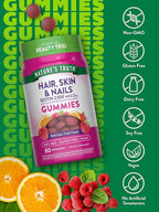 Nature's Truth Hair Skin and Nails Gummies | 80 Count | 2500mcg of Biotin | Vegan, Non-GMO, Gluten Free Supplement | Vitamin for Women & Men