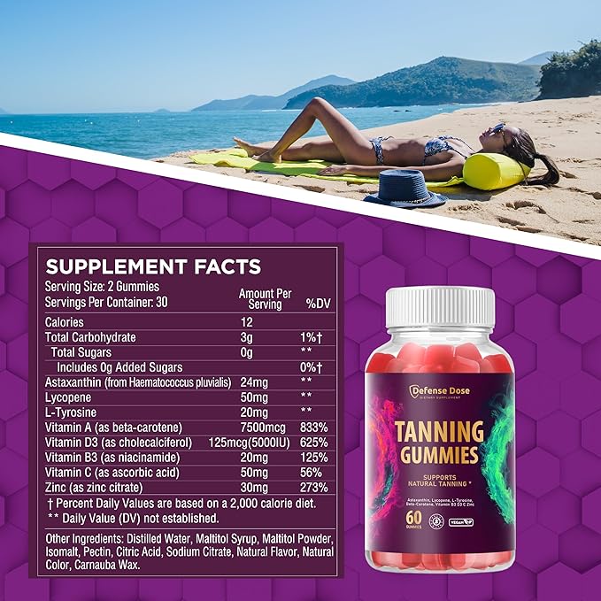 Tanning Gummies for Women - Self Tan Bronzing Melanin Supplement That Support a Natural Glow - Daily Oral Chews Skin Health Glow Up Sunless Tan with Vitamins Beta Carotene - No Sugar Vegan