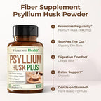 Fiber Supplement with 1080mg Psyllium Husk Powder, Slippery Elm for Women & Men, Ginger Root – High Fiber Pills for Regularity, Digestive & Gut Health – Gentle on Stomach 60 Psyllium Husk Capsules