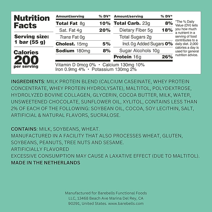 Barebells Soft Protein Bars, Minty Chocolate - 12 Count, Pack of 1, 16g High Protein Treats - Chocolate Nutrition Bar with 1g Total Sugars - On The Go Breakfast or Post-Workout Snack
