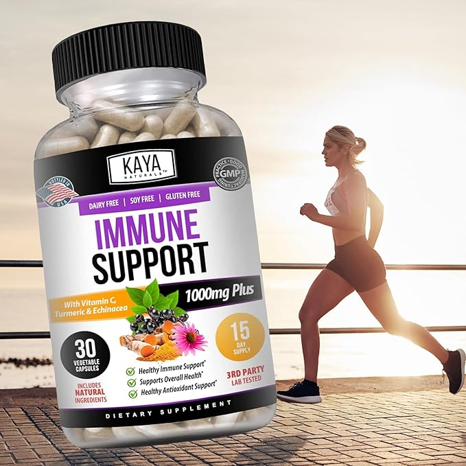Kaya Naturals Elderberry Immune Support | Vitamins with Zinc and Vitamin C for Adults, Probiotics & Turmeric 1000mg Immune System Booster Sambucus Capsules - 30 Count (Pack of 2)