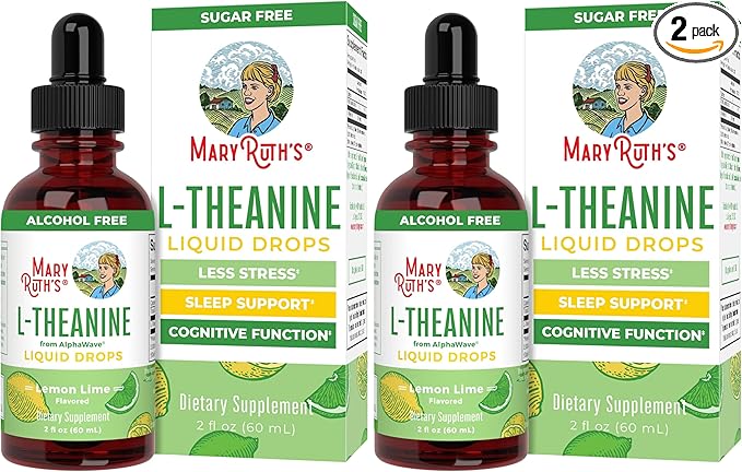 MaryRuth's L Theanine 200mg Liquid Drops | Mood Support for Adults & Kids | Focus Supplement | Natural Sleep Support | Vegan | Non-GMO | Gluten Free | 30 Servings (Pack of 2)
