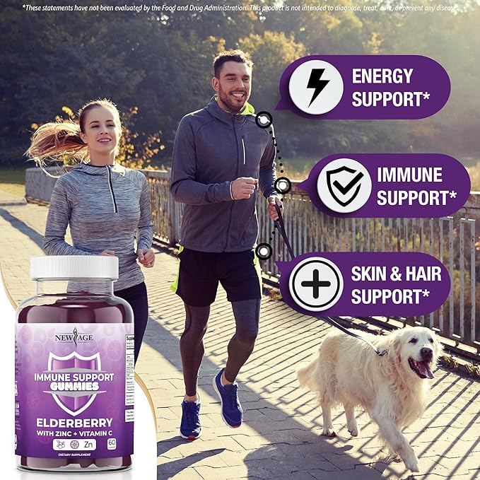 NEW AGE Immune System Support Gummies - Sambucus Black Elderberry Gummies with Vitamin C and Zinc (120 Count (Pack of 2))