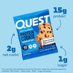 Quest Nutrition Chocolate Chip Protein Cookie, 15g Protein, 1g Sugar, 2g Net Carbs, Keto Friendly, High Protein, Low Carb; 4 Count