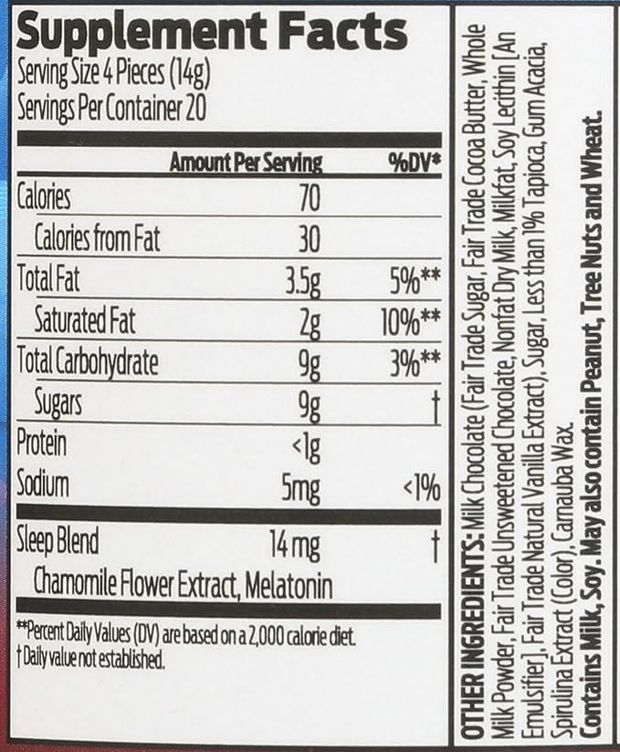 Good Day Chocolate Melatonin for Adults [ 80 Count ] - Fair Trade Non-GMO Chocolate with Chamomile and Melatonin 1 mg - Adult Melatonin, Adult Natural Sleep Aid Supplement