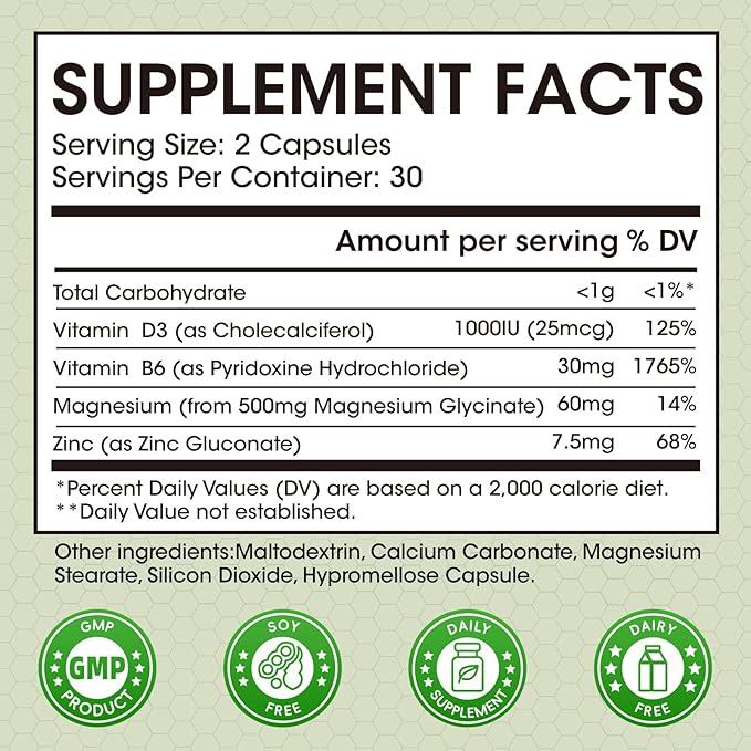 (2 Pack) Magnesium Glycinate Capsules, Magnesium Supplement with Zinc, Vitamin D3 & B6 - Highly Bioavailable and Absorption - Bone, Heart, Joint, Immune Support, 120 Vegan Capsules